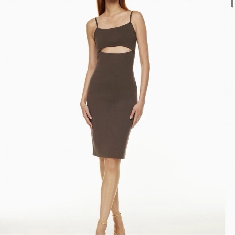 ARITZIA BABATON Fissure Sculpt Knit Cut Out Midi brown Dress size XL MOCHA